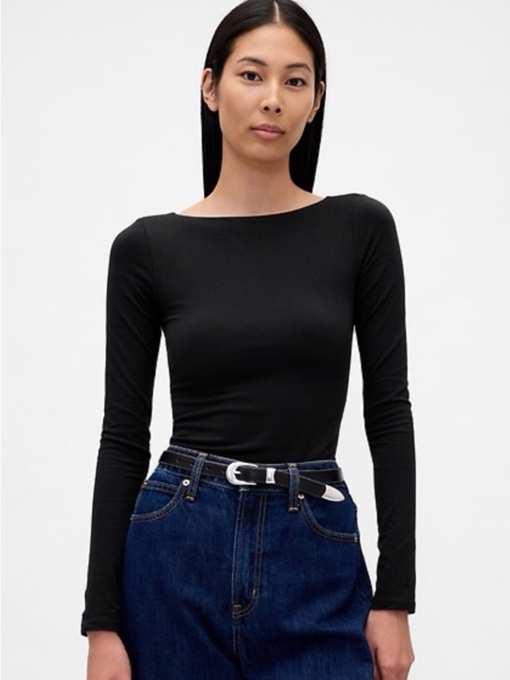 GAP CloseKnit Jersey Boatneck Open-Back T-Shirt black